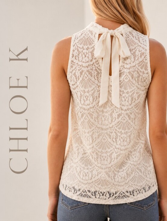 Chloe Tops - NWT CHLOE K Sleeveless Lace Mock-Neck Camisole in Ivory